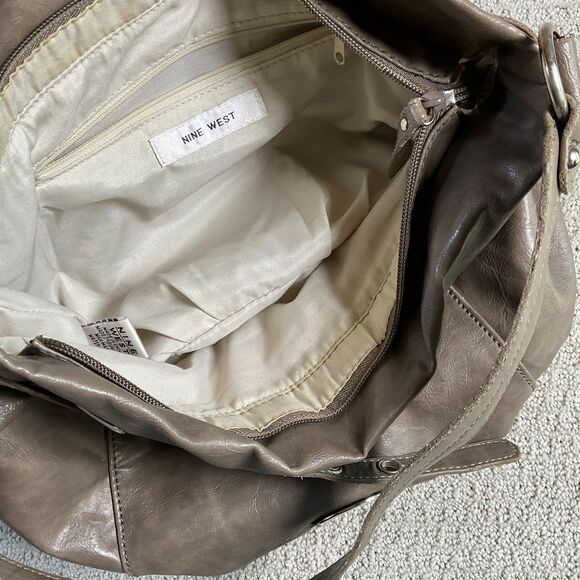 Nine West Taupe Hobo Bag Purse Top Handle Shoulder Bag Everyday Designer - Picture 4 of 6